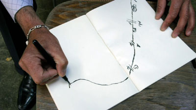 Image d'une main dessinant extraite du documentaire de Sara Millot intitulé Au loin, le pays sonnait